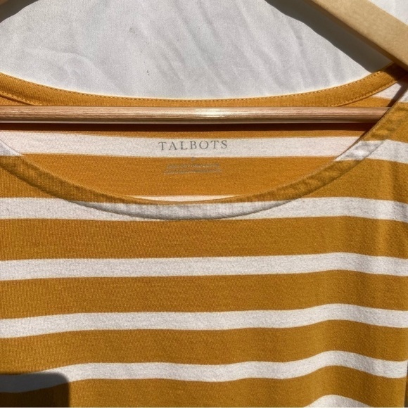 Talbots gold and white striped shirt with scalloped hemlines, size small - Picture 2 of 7